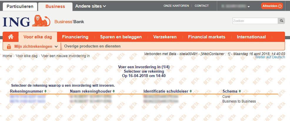 Voor elke dag > Mijn zichtrekeningen > Betalen > Domicilieringen (schuldeiser) nieuwe invordering. 2.