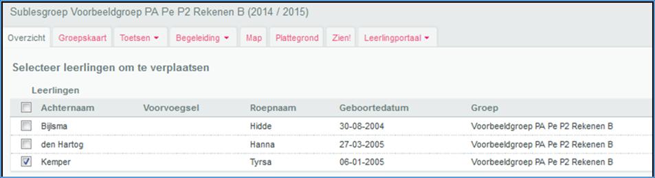 4. Vink de leerling die je wilt verplaatsen aan en klik op volgende. 5. Klik op de sublesgroep waar de leerling heen gaat. En klik op volgende. 6.