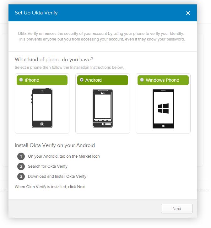 Start, na installatie, de Okta Verify app.