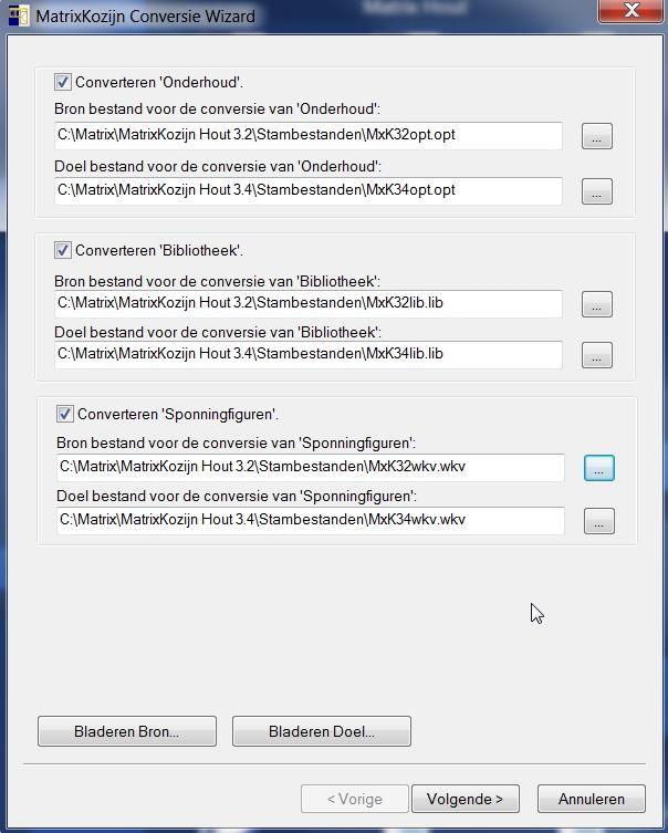 Stel in het onderstaande dialoog in: De bronbestanden van versie 3.2 De doelbestanden van versie 3.