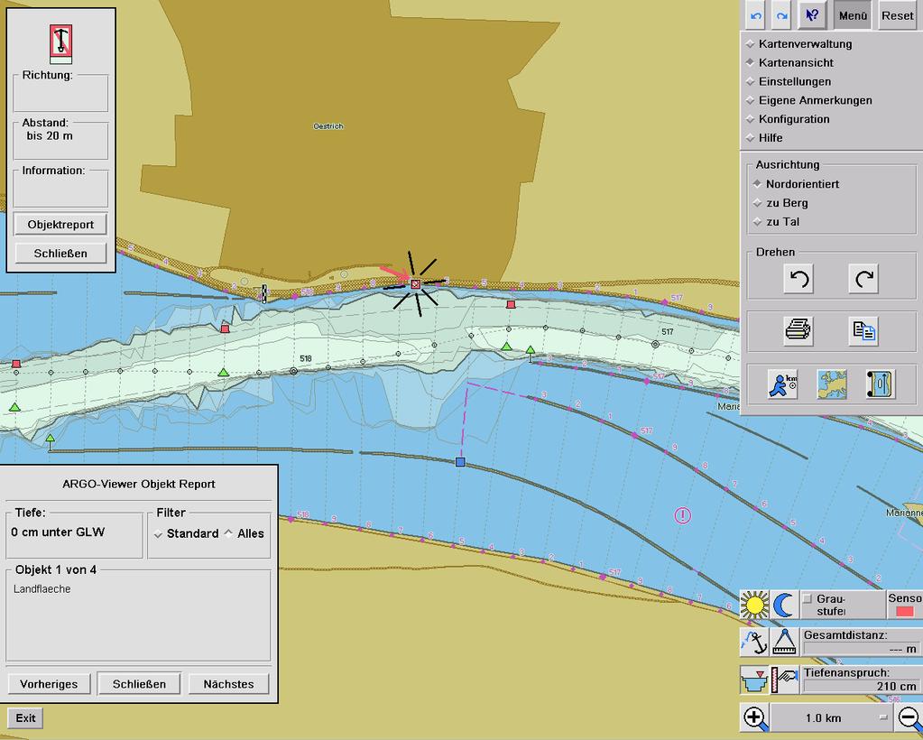 - 82 - Diepte-informatie in de kaart (Rijn bij Oestrich) Afbeelding: Fa.