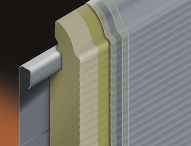 De ISO-panelen die worden gebruikt voor de opbouw van het deurblad, worden door ThyssenKrupp Hoesch Bausystemen vervaardigd volgens het zogenaamde sandwichprincipe.
