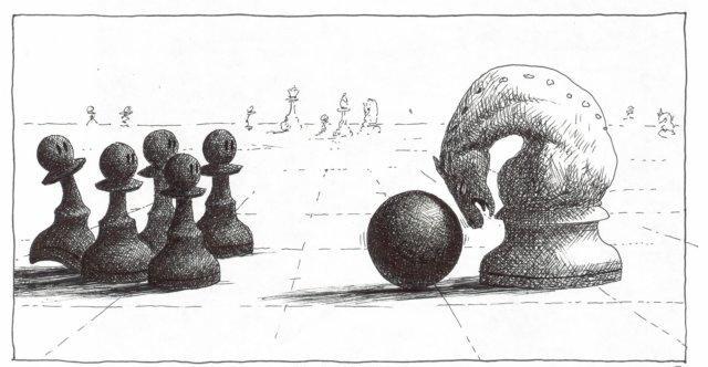 SCHAAKMOTIEVEN Hieronder ziet u een mooie schaakcartoon die betrekking heeft op een gebeurtenis binnen onze vereniging. Deze keer behoeft het weinig toelichting.