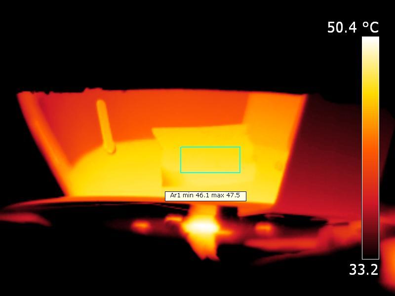 Warmtebeeld aan buitenkant dichtbij de leds.