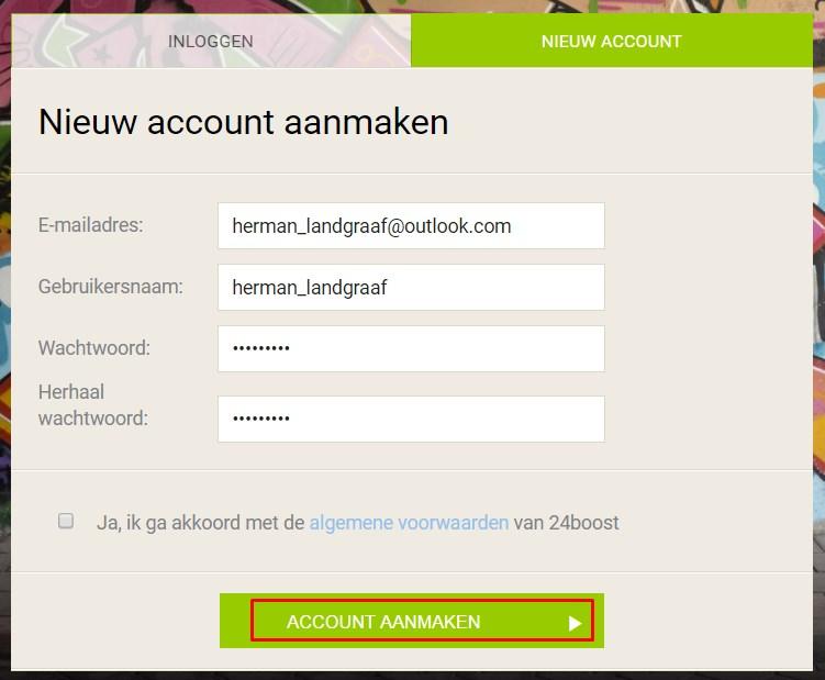 3. Vul alle gevraagde gegevens in en klik op ACCOUNT AANMAKEN 4.