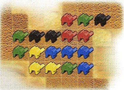 Het opstellen van de kamelen Kiest een speler een kaart met kamelen, dan plaatst hij het overeenkomstige aantal kamelen op willekeurige vrije plaatsen van het kamelenpad.