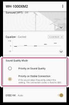 De verbindingsmodus van BLUETOOTH instellen (Geluidskwaliteitmodus) U kunt kiezen of er prioriteit gegeven wordt aan geluidskwaliteit dan wel aan een stabiele verbinding.