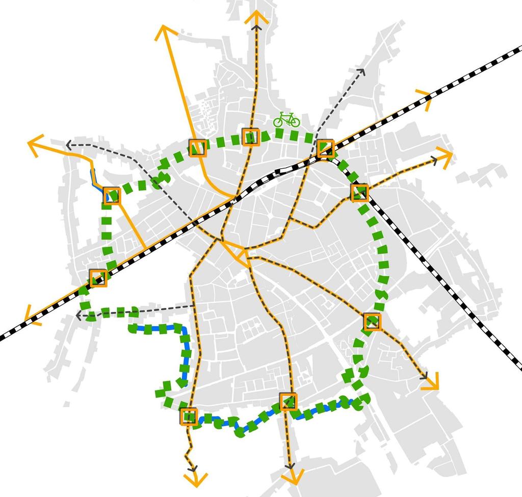 (Groene) verbindingen: concept groene singel In het lobbenstadmodel worden de woonlobben onderling verbonden door een tramverbinding.