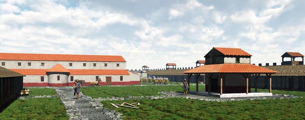 Aardenburg-Romeins castellum. Reconstructietekening van het Gallo- Romeinse tempeltje ten zuiden van het hoofdkwartier van het castellum (circa 220 circa 245 na Chr.).