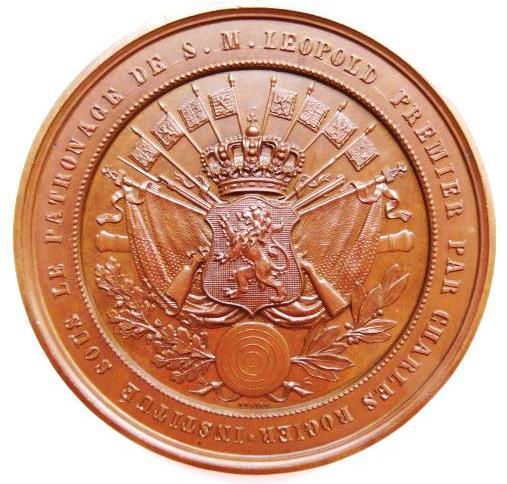), 55 mm, brons, zilver Voorzijde: de hoofden van Leopold I en Leopold II naar rechts in een centraal medaillon van 15 mm.