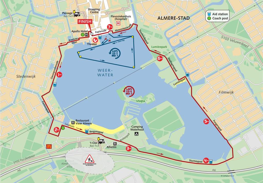 Lopen Het loopparcours bestaat uit een ronde van 7 kilometer rond het Weerwater in Almere.