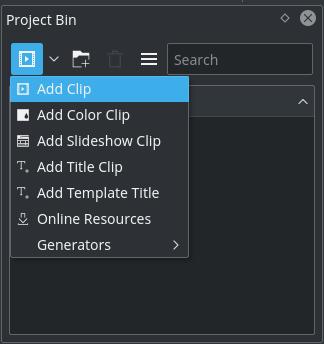 1.2 Clips toevoegen Project boom: voeg een Video clip toe Nu het project is voorbereidt, laten we wat clips gaan toevoegen (bijv. diegene die net zijn gedownload).