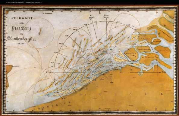Fig. 1 De Zeekaart der Visscherij van Blankenberge (ca. 1900), patrimonium van het Sint-Pieterscollege en de Sint- Jozefshandelsschool te Blankenberge. gevonden naar de moderne zeekaarten.