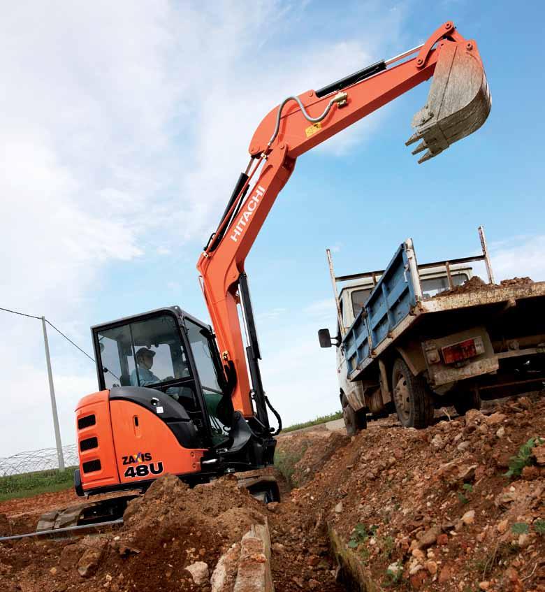 ZX48U-5 PRESTATIES Net als alle nieuwe ZAXIS-modellen biedt de serie minigraafmachines een hoge productiviteit en lagere bedrijfskosten.