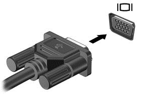2. Sluit de kabel van de monitor of projector zoals aangeduid aan op de VGA-poort op de computer. 3.