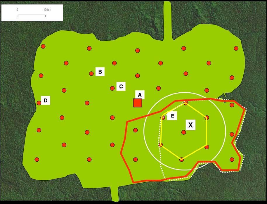7 6 Planologen in het Amazonewoud Een planologisch studiebureau in Brazilië bedacht een plan om na de ontginning van een vlak stuk Amazonewoud zoals weergegeven in figuur 6 een optimale spreiding van
