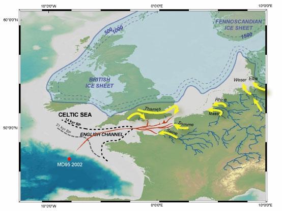 22 14 Superrivier in het Kanaal De grootste rivier die West-Europa gekend heeft, stroomde ongeveer 15.000 jaar geleden door het huidige Kanaal, tussen Calais en Dover (figuur 17).