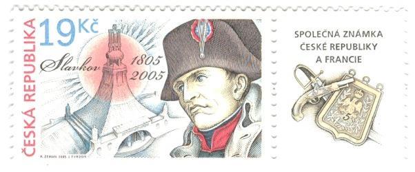 AUSTERLITZ In 2005 gaven Tsjechië en Frankrijk een gezamenlijke postzegel uit ter gelegenheid van de overwinning van de Fransen 200 jaar eerder op Oostenrijk en Rusland bij de Slag bij Austerlitz.