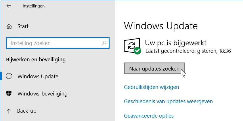 14 Beveiliging, privacy en back-uppen van een Windows 10-pc Het venster met het tabblad Windows Update wordt geopend: U ziet wanneer het laatst gecontroleerd is