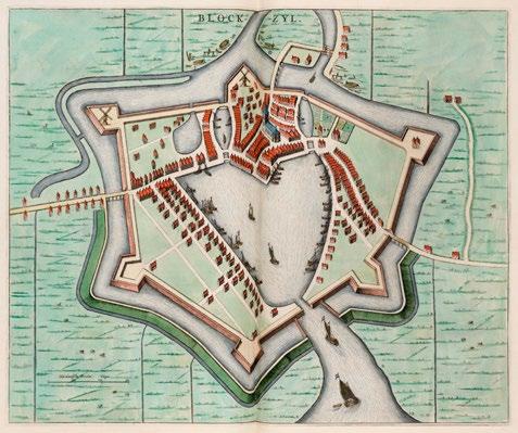 Cultuurhistorische IJsselmeerbiografie Deel 1: Een geschiedenis in vogelvlucht 31 Blokzijl op een kaart van Joan Blaeu uit 1649. Recente luchtfoto van Blokzijl.