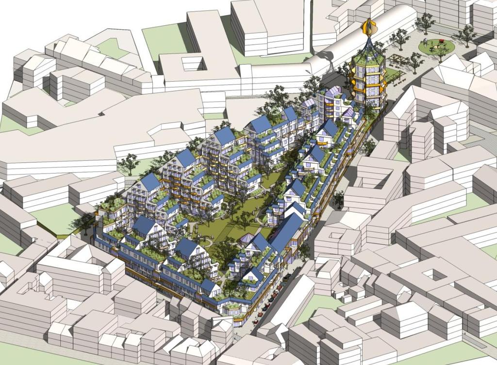 124 m² Alternatief voorstel 10 cohousing clusters voor levenslang wonen met opsplitsbare woningen.