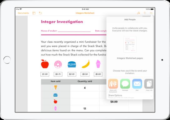 Samenwerken met leerlingen Met Schoolwerk kunt u met leerlingen samenwerken aan activiteiten voor opdrachten in Pages, Numbers en Keynote.