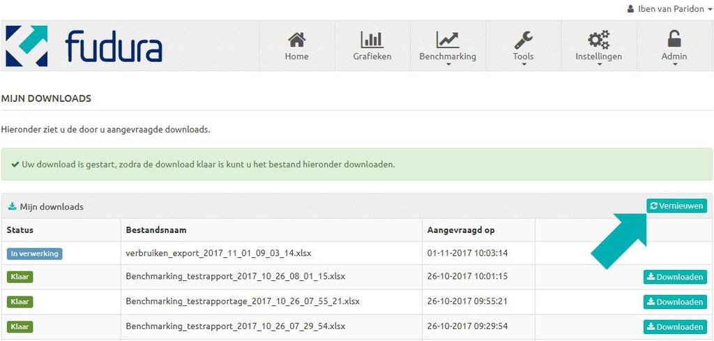 Downloads In Go kunt u verschillende data exporten en downloaden. Download u een bestand, dan wordt deze voorbereidt in de queue.