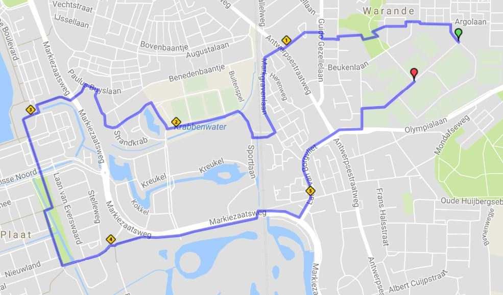 Route woensdag 6 km. poort Jupiterweg 2. LA Jupiterweg 3. RD Jan Borghoutsplein 4. LA Fietspad 5. RA Keplerpad 6. RD Keplerstraat 7. LA Burgemeester Blomlaan 8. RA Guido Gezellelaan 9.