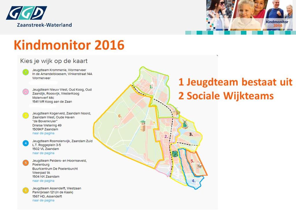 6 Jt s in Zaanstad: Rosmolenwijk en Zaandam Zuid is hier gebied 4. JT aan Roggeplein Jt 5: Pelders- en Hoornseveld en Poelenburg Cijfers van 0-12 komen van Kindmonitor GGDZW.