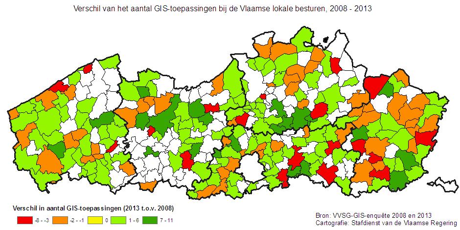 Evolutie GIS-activiteiten van de Vlaamse lokale besturen, 2008-2010-2013 (N=132) Mobiliteitsplan opmaken Vrijetijdszaken in kaart brengen Plannen- en vergunningenregister opmaken Bestemmingsplannen