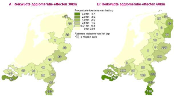 veronderstelling dat de agglomeratie-effecten een reikwijdte van 30 kilometer zouden hebben, wat een relatief restrictieve aanname is, zou de toename in Bruto Regionaal Product voor Zuid-Limburg zo n