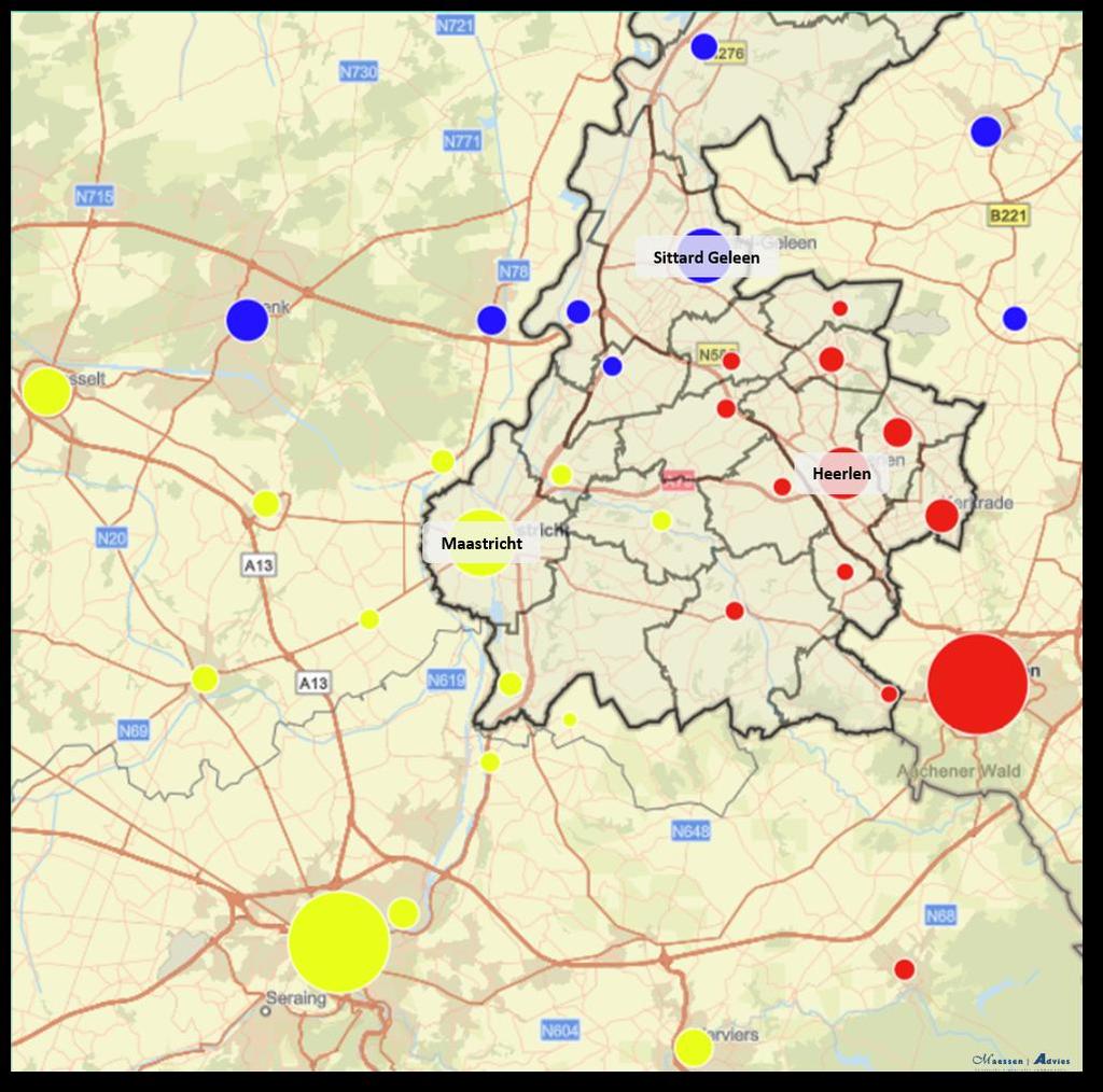 Figuur 7: Stedelijke agglomeraties in binnenland en grensregio s Bron: Marlet, Oumer, Ponds en Van Woerkens (2014) Groeien aan de Grens.