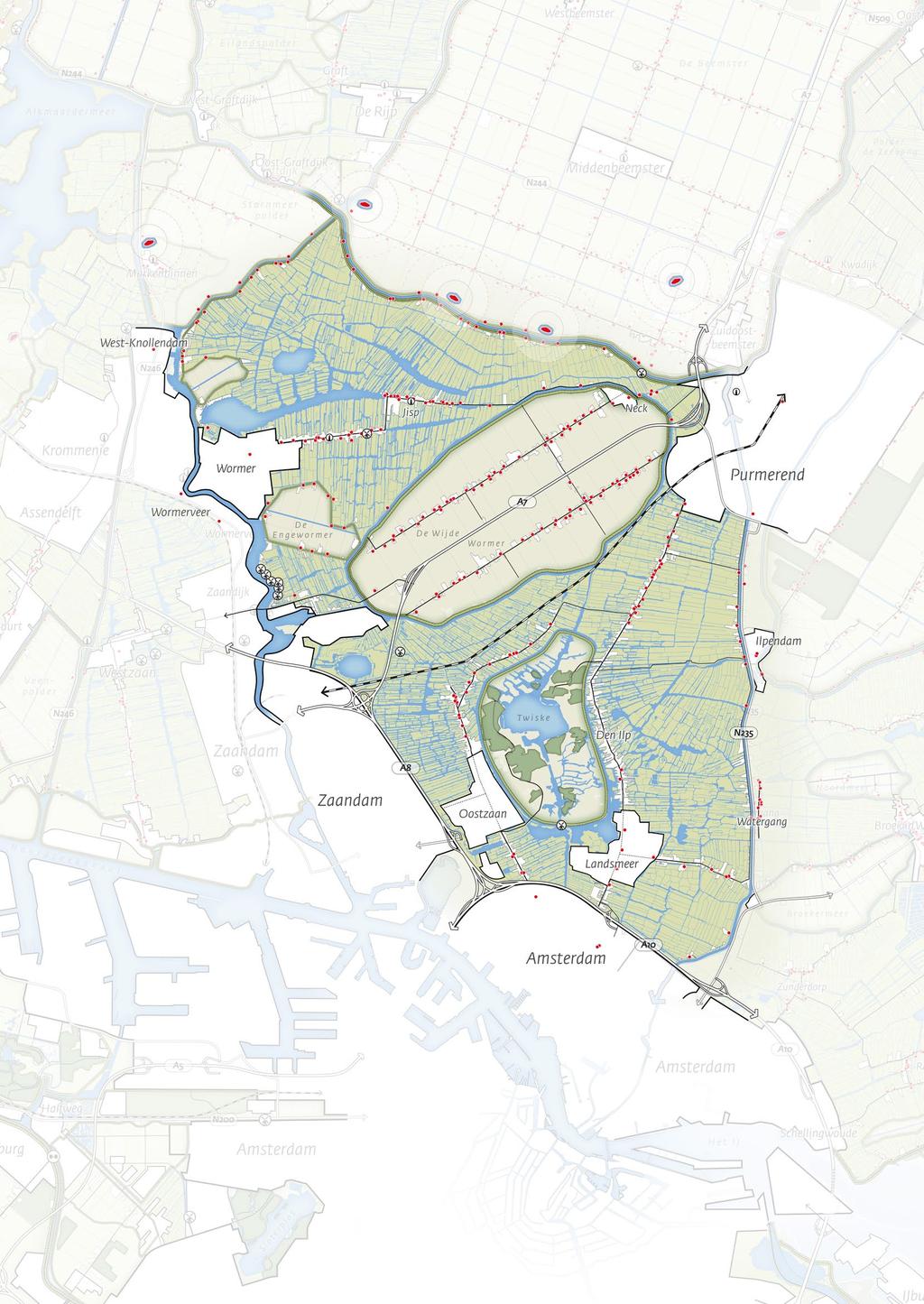 Wormerland - Oostzaan Provincie Noord-Holland 5 OVERZICHTSKAART WORMERLAND - OOSTZAAN Veenpolderlandschap met slotenpatroon Droogmakerijenlandschap met verkavelingsrichting Recreatie-/natuurgebied