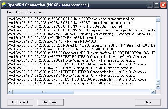 Werken met de OpenVPN Client in Windows XP / Vista. Na installatie staan er 2 netwerk icoontjes op de tijdbalk.