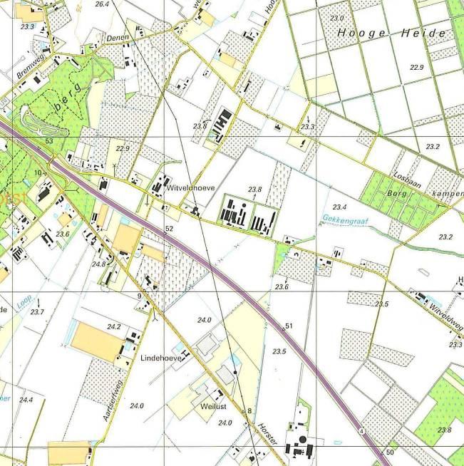 Laagheide Losbaan Naaldbos Gekkengraaf Loofbos Witveldweg Figuur 1 Ligging plangebied LOG Witveldweg (ondergrond: gemeente Horst aan de Maas, 2008) Maaiveldhoogte Het maaiveld in het plangebied