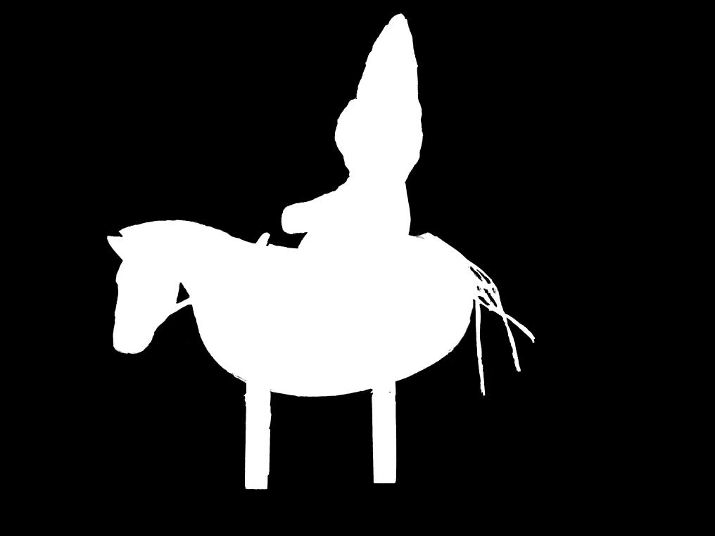 2. Sinterklaas op zijn paard De kinderen knippen bijlage 2 uit wit karton. De halster en zadel van het paard kleuren de kinderen in.