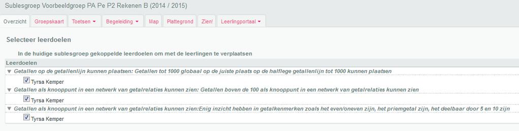 De leerling neemt dus standaard de leerdoelen uit de oude sublesgroep mee. Als de leerling de doelen niet mee hoeft te nemen naar de nieuwe sublesgroep, moet je de vinkjes weg halen. 7.