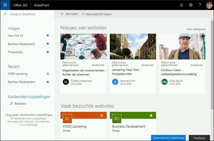 Handleiding Snel aan de slag Doe meer met beveiligde toegang, delen en bestandsopslag, waar u ook bent. Meld u aan bij uw Office 365-abonnement en selecteer SharePoint in het startprogramma.