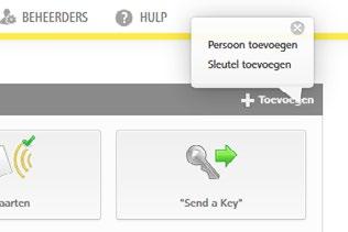 Smartphone aanmaken en registreren met registratiecode Kies op de startpagina Home in de grijze balk van het blok Sleutels & Personen de optie Toevoegen ->
