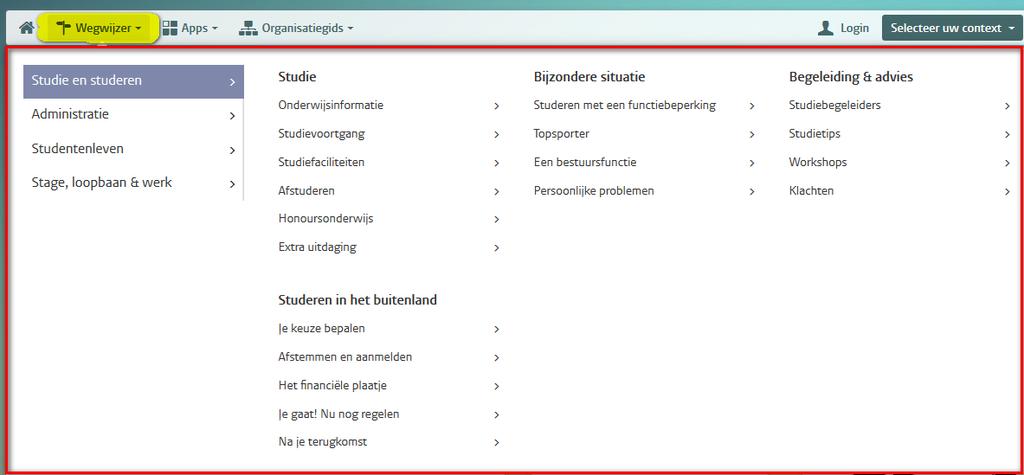 Uitbreiden Megamenu met menu-item Het is mogelijk het megamenu zelf uit te breiden met extra menu items met daarin een Tekstblok, Videoblok, Afbeeldingsblok, Call to Action, Accordeon en Zie ook blok.