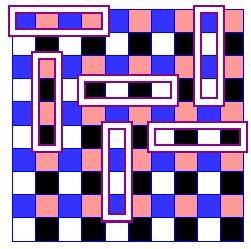 Voor elk schaakbord met een missende blauwe en witte cel is het dus mogelijk om een betegeling te vinden met behulp van dominostenen. (a) Een gesloten pad op het schaakbord.