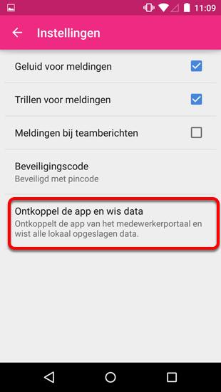 App ontkoppelen (Android) Via het instellingen-menu in de Androi-app is de app te ontkoppelen.