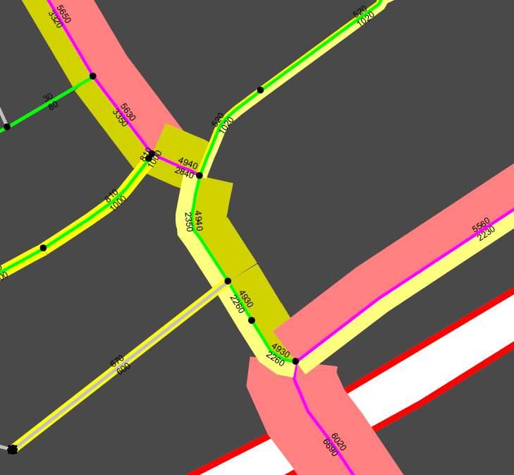 Figuur 22: werkdagetmaalintensiteiten in 2030, in aantal motorvoertuigen In onderstaande figuren 23 en 24 is, gegeven het voorgaande, vervolgens getoetst in hoe het verkeersbeeld er in 2030