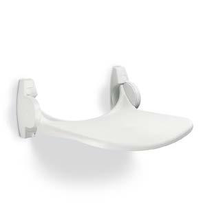 2013-02 Compact douchezitting, corian wit/aluminium 229 147 RAL 9010 Ergonomische douchezitting Ergonomic shower seat kunststof zitting, opklapbaar zitbreedte mm