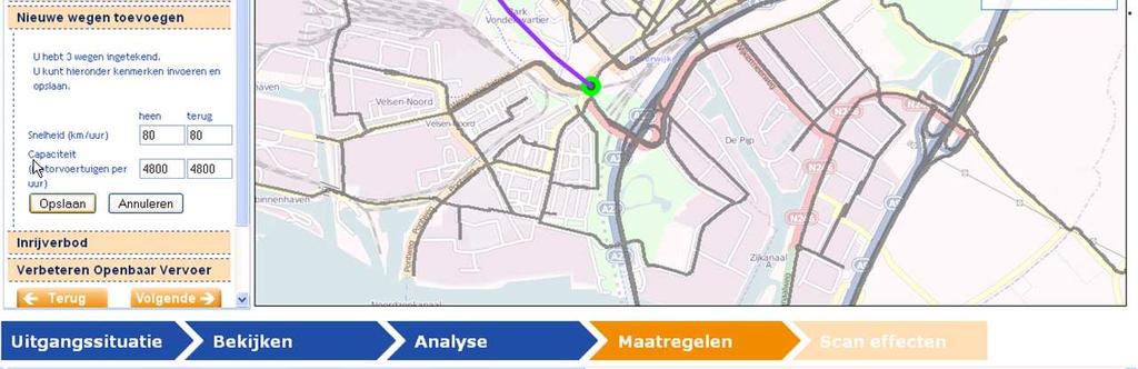 Figuur 6: Een verbinding is snel ingetekend (of uitgegumd), de scan vraagt in het linkermenuveld om kenmerken van de schakels.