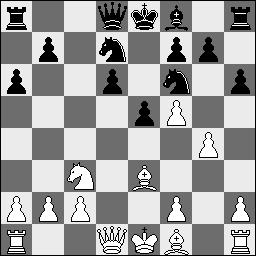 3. d5 b5 4. cxb5 a6 5. Pc3 Lb7 6. e4 Dc7 7. Pf3 e6 8. Lc4 (beter dan bxa6 omdat zwart zich dan kan ontwikkelen) Pbd7 9. dxe6 fxe6 10. Lxe6 0-0-0? 11. 0-0 ( Pg5 Te8 12. f3 h6 13. Pf7 Tg8 14. Db3 d5 15.