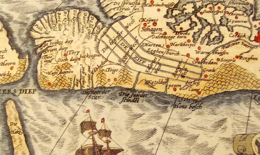 Figuur 8 Fragment historische kaart van de Noord-Hollandse kust uit de16e eeuw 3 3 Bron