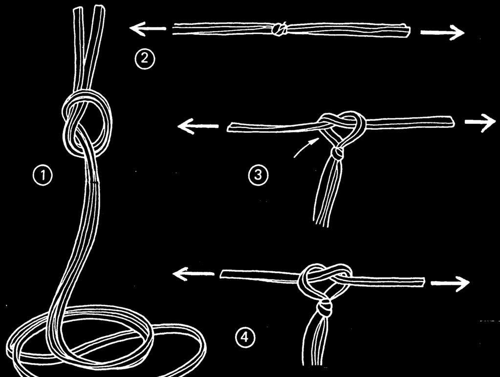 16. Montage van het spanrubber en spantouw: Knoop de rubber band (13) aan de uiteinden.
