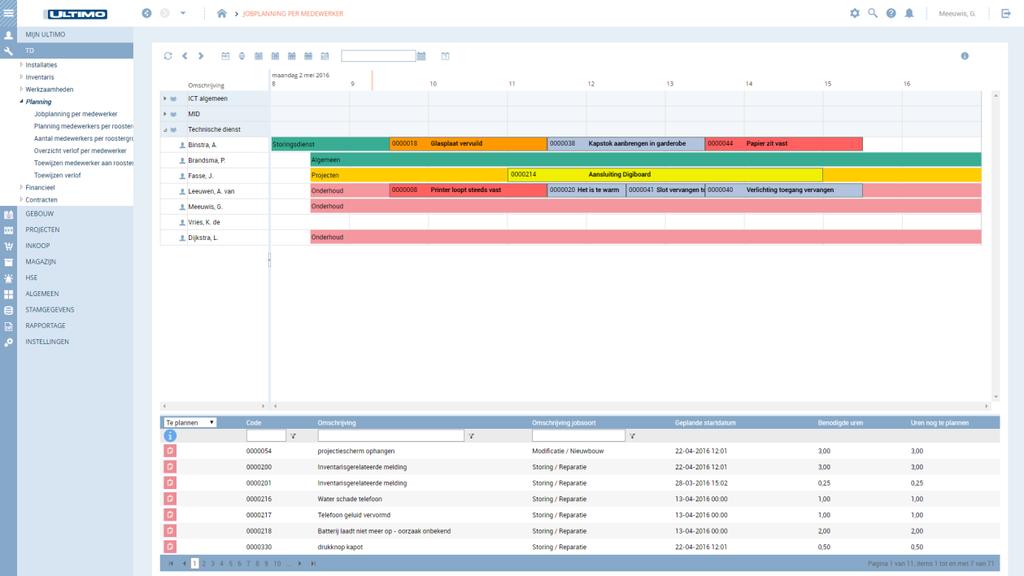 2.2 Grafische Jobplanner In Ultimo Facility Management heeft u de beschikking over een grafische Jobplanner.