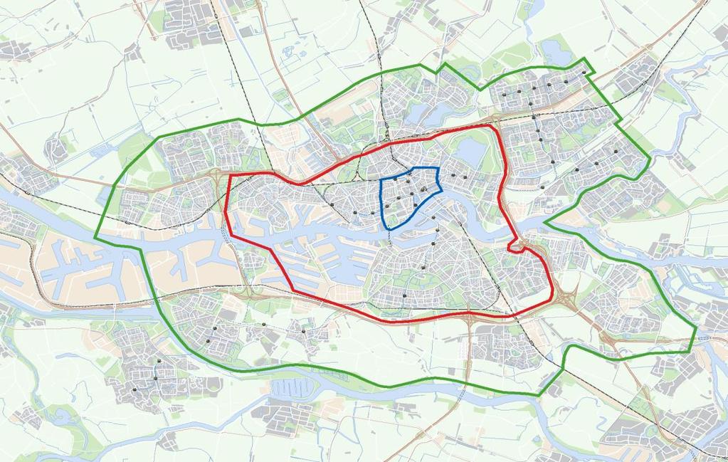 Figuur 5.9 Kordons van Rotterdam Bron: Stadsontwikkeling Op het binnenkordon werden in 2016 206.000 voertuigen op een werkdag tussen 07.00 en 19.00 uur geteld.